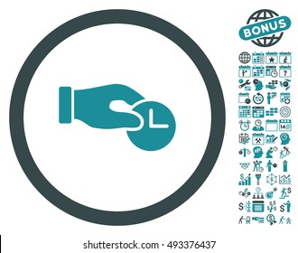 Time Properties Hand pictograph with bonus calendar and time management pictograph collection. Vector illustration style is flat iconic bicolor symbols, soft blue colors, white background.