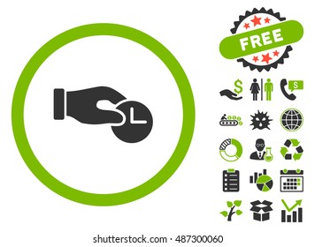 Time Properties icon with free bonus pictures. Vector illustration style is flat iconic bicolor symbols, eco green and gray colors, white background.