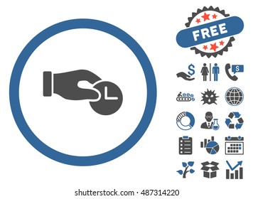 Time Properties icon with free bonus images. Vector illustration style is flat iconic bicolor symbols, cobalt and gray colors, white background.
