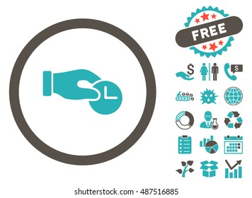 Time Properties icon with free bonus symbols. Vector illustration style is flat iconic bicolor symbols, grey and cyan colors, white background.