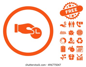 Time Properties pictograph with free bonus pictures. Vector illustration style is flat iconic symbols, orange color, white background.