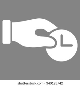 Time Properties vector icon. Style is flat symbol, white color, rounded angles, gray background.