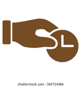 Time Properties vector icon. Style is flat symbol, brown color, rounded angles, white background.