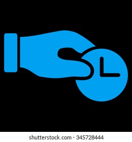 Time Properties vector icon. Style is flat symbol, blue color, rounded angles, black background.