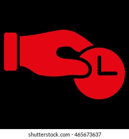 Time Properties vector icon. Style is flat symbol, red color, rounded angles, black background.