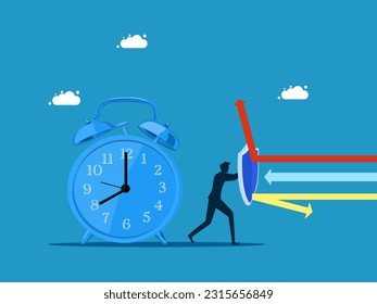 Time protection. Businessman holding a shield to protect the watch vector