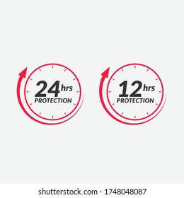 Juego de iconos de hora de protección. Garantía de protección para el diseño vectorial de ilustración de producto