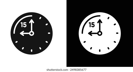 Time quarter past icon flat line symbol set.