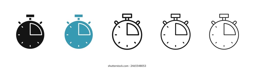 Time quarter past icon set. 15 min time vector icon. 3 pm symbol for UI designs.