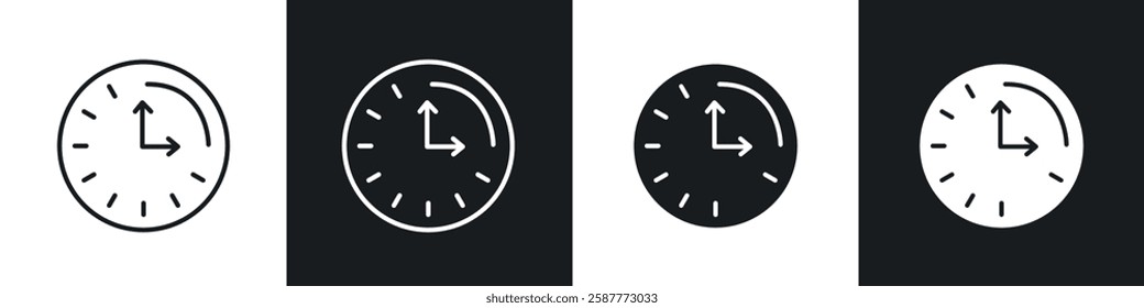 Time quarter past icon set black and white colors. Graphic Vector icons pack