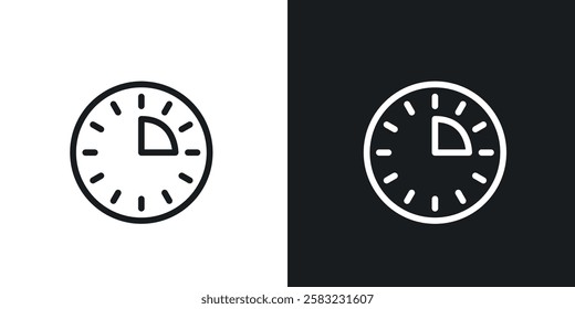 Time quarter past icons in black and white liner strokes for web design.