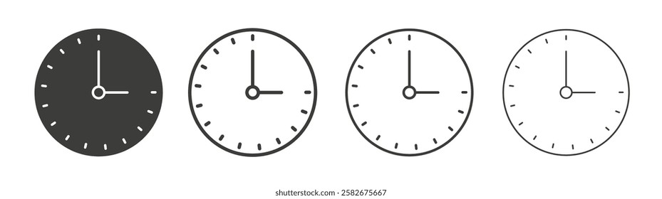 Time quarter past icons set vectors graphic designs