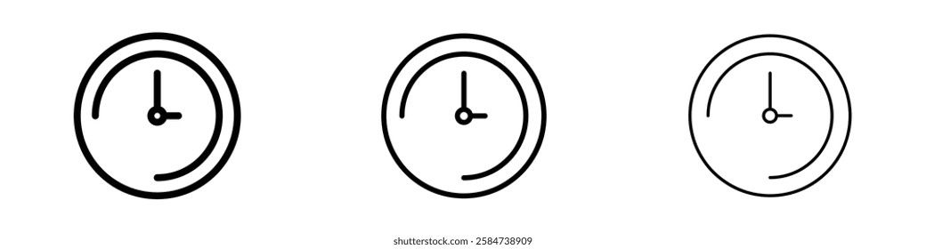 Time quarter past icons in three different stroke lines