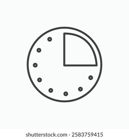 Time quarter past vector icon isolated in black line