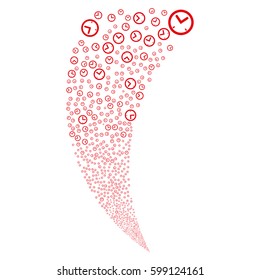 Time random fireworks stream. Vector illustration style is flat red iconic symbols on a white background. Object fountain created from scattered pictograms.