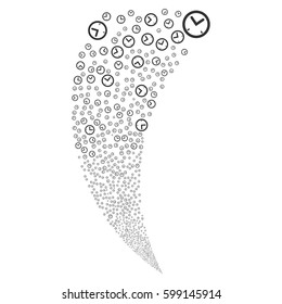 Time random fireworks stream. Vector illustration style is flat gray iconic symbols on a white background. Object fountain created from scattered icons.