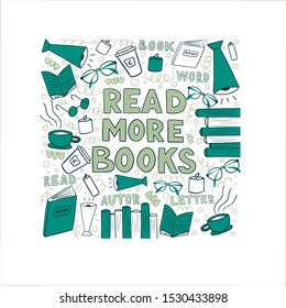 Time to read.   Concept with book icons. Doodle design. Vector illustration. Enjoy reading vector concept illustration, can be used for landing page, web, app intro card, editorial, flyer, and banner.