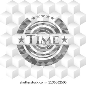 Time realistic grey emblem with geometric cube white background