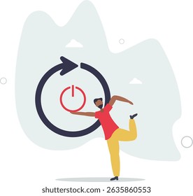 Time to reboot business or career, refresh working energy or restart new journey, change to improve outcome concept. character life .