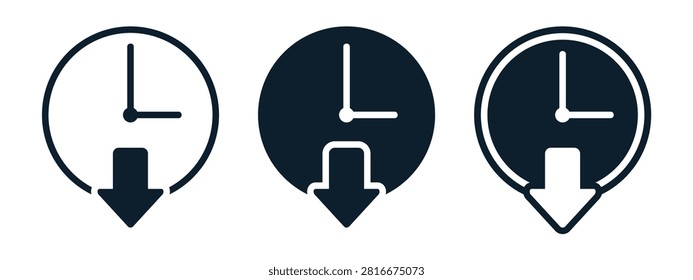 Time Reduction Icon. Clock Down Symbol. Vector Illustration