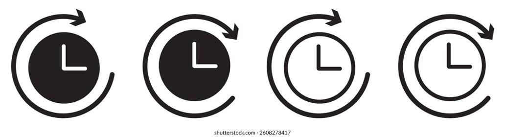 Time Refresh icons showing clock symbols with circular reload arrows for reset, update, history and recent activity functions in UI.