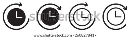 Time Refresh icons showing clock symbols with circular reload arrows for reset, update, history and recent activity functions in UI.
