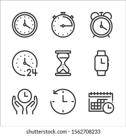 Time related bold line icon set. The set is about clock, deadline, calendar, business, management, date, 24 hours, achievement, vector, editable stroke, line, outline.