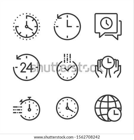 Time related bold line icon set. The set is about clock, deadline, calendar, business, management, date, 24 hours, achievement, vector, editable stroke, line, outline.