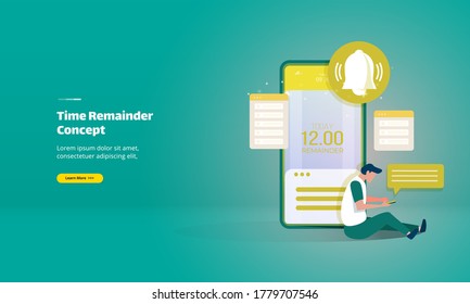 Time remainder illustration concept, People set time reminders on their mobile phone