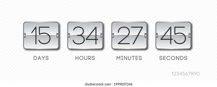 Time remaining template realistic style isolated on transparent background. Coutdown sale timer flip board with scoreboard of days, hours, minutes, seconds- web page upcoming event vector. 10 eps
