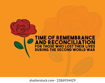 Time of remembrance and reconciliation for those who lost their lives during the second world war. May 8-9. Hand drawn flower. Poster, banner, card, background. Eps 10. 