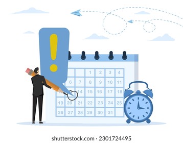 time reminder concept, important appointment calendar date, meeting or event reminder or schedule, work deadline or launch date planning, businessman with circle on important day in calendar