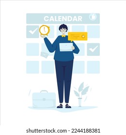 Time reminder concept, time management flat illustration