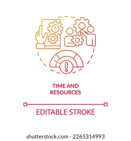 Time and resources to adjust business red gradient concept icon. Provide personalized marketing strategy abstract idea thin line illustration. Isolated outline drawing. Myriad Pro-Bold fonts used