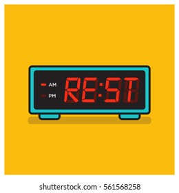 'Time to Rest' written on a retro alarm clock concept (Line Art in Flat Style Vector Illustration Design)
