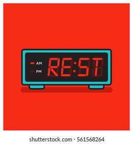 'Time to Rest' written on a retro alarm clock concept (Line Art in Flat Style Vector Illustration Design)