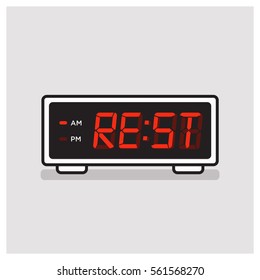 'Time to Rest' written on a retro alarm clock concept (Line Art in Flat Style Vector Illustration Design)