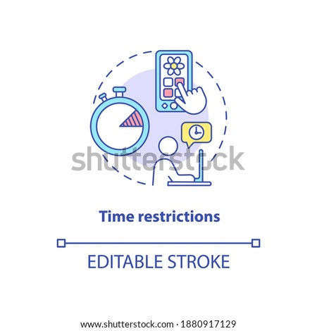 Time restrictions concept icon. Parental control element idea thin line illustration. Screen time monitoring. Internet access control. Vector isolated outline RGB color drawing. Editable stroke