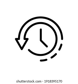 Time in reverse icon. Back and return symbol. Clock sign with arrow. Vector illustration in outline style