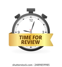 Time for review banner. Timer icon. Flat style. Vector icon.