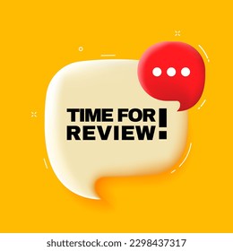 Hora de revisión. Burbuja de voz con tiempo para texto de revisión. 3 quinquies ilustración. Estilo de arte pop. Icono de línea de vector para negocios y publicidad