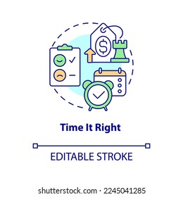 Time it right concept icon. Satisfied customers. Tactic for raising prices abstract idea thin line illustration. Isolated outline drawing. Editable stroke. Arial, Myriad Pro-Bold fonts used