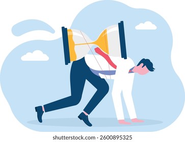 time and risk. Businessman with hourglass preparing to jump from high cliff
