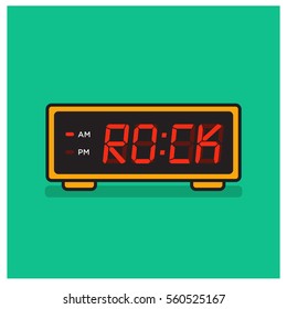'Time to Rock' written on a retro alarm clock concept (Line Art in Flat Style Vector Illustration Design)