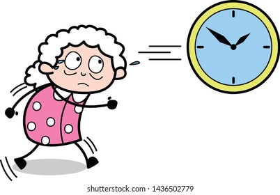 Time Run Out - Old Woman Cartoon Granny Vector Illustration