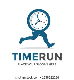 Time run vector logo template. This design use clock and forr symbol. Suitable for management.