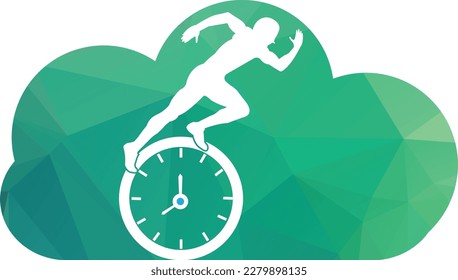 Time run vector logo template. This design use clock and forr symbol. Suitable for management.