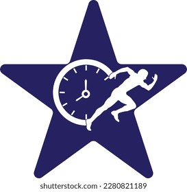 Time run vector logo template. This design use clock and forr symbol. Suitable for management.