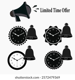 Time is running out - business offer notification -loud speaker clock - vector design illustration.