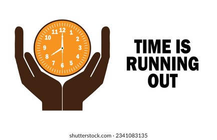 Time is running out. Hand holding clock. Vector illustration on white background.